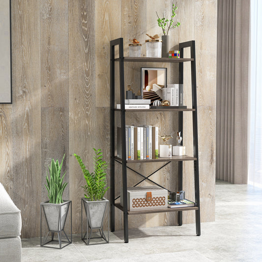 4-Tier Bookshelf, Metal Frame, Adjustable Foot Pads, Oak Bookcases Oak at Gallery Canada