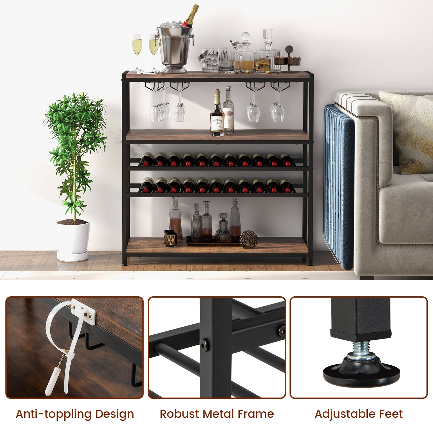 5-Tier Wine Rack Table With Glasses Holder Wine Racks at Gallery Canada