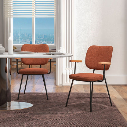 Set of 2 Modern Fabric Dining Chairs with Armrest and Curved Backrest, Orange at Gallery Canada