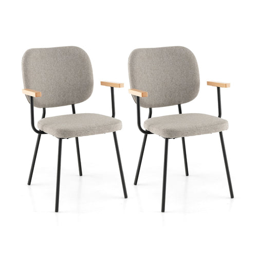 Set of 2 Modern Fabric Dining Chairs with Armrest and Curved Backrest, Gray