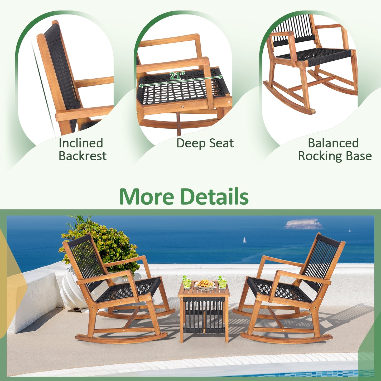 Acacia Wood Rocking Bistro Set, 3 Pieces Patio Conversation Sets at Gallery Canada