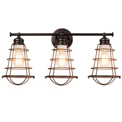 3-Light Vanity Lamp Bathroom Fixture with Metal Wire Cage, Bronze at Gallery Canada