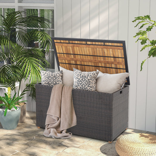 Rattan Storage Box, 134 Gallon, Zippered Liner, Acacia Wood Top, Brown Sheds & Outdoor Storage Brown at Gallery Canada