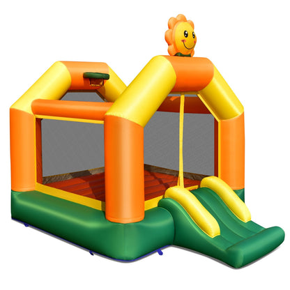 Kids Inflatable Bounce House with Slide and Basketball Rim with 735W Blower, Yellow