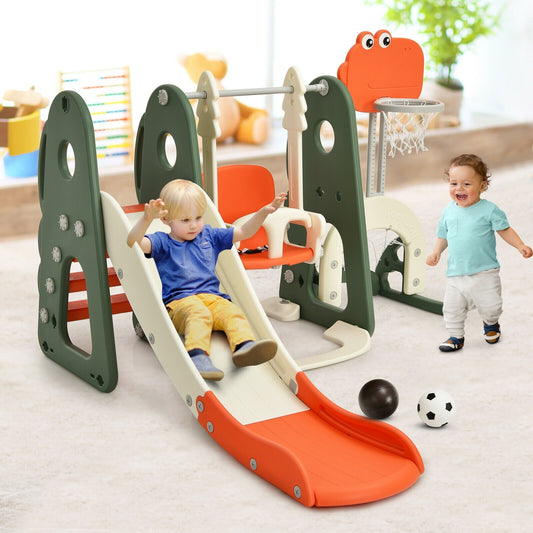 6 In 1 Toddler Slide Swing Set With Ball Games, Orange Outdoor Play Orange at Gallery Canada