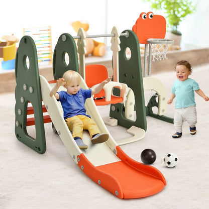 6 in 1 Toddler Slide and Swing Set with Ball Games, Orange
