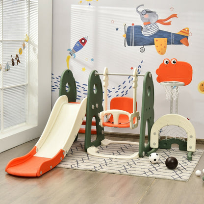 6 in 1 Toddler Slide and Swing Set with Ball Games, Orange