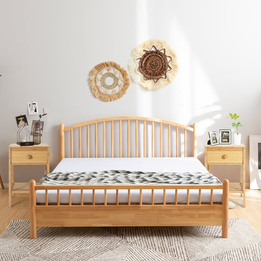 Set of 2 Bamboo End Tables with Drawer and Open Shelf, Natural Nightstands Natural at Gallery Canada