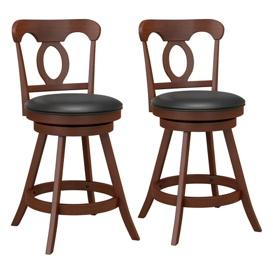 Set of 2 24/30 Inch Swivel Bar Stools with Footrest-24 inches, Espresso