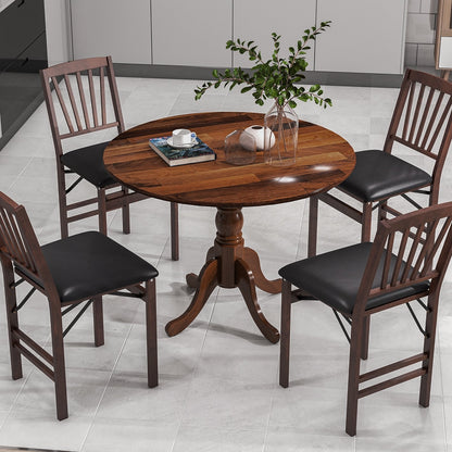 Wooden Dining Table with Round Tabletop and Curved Trestle Legs, Walnut