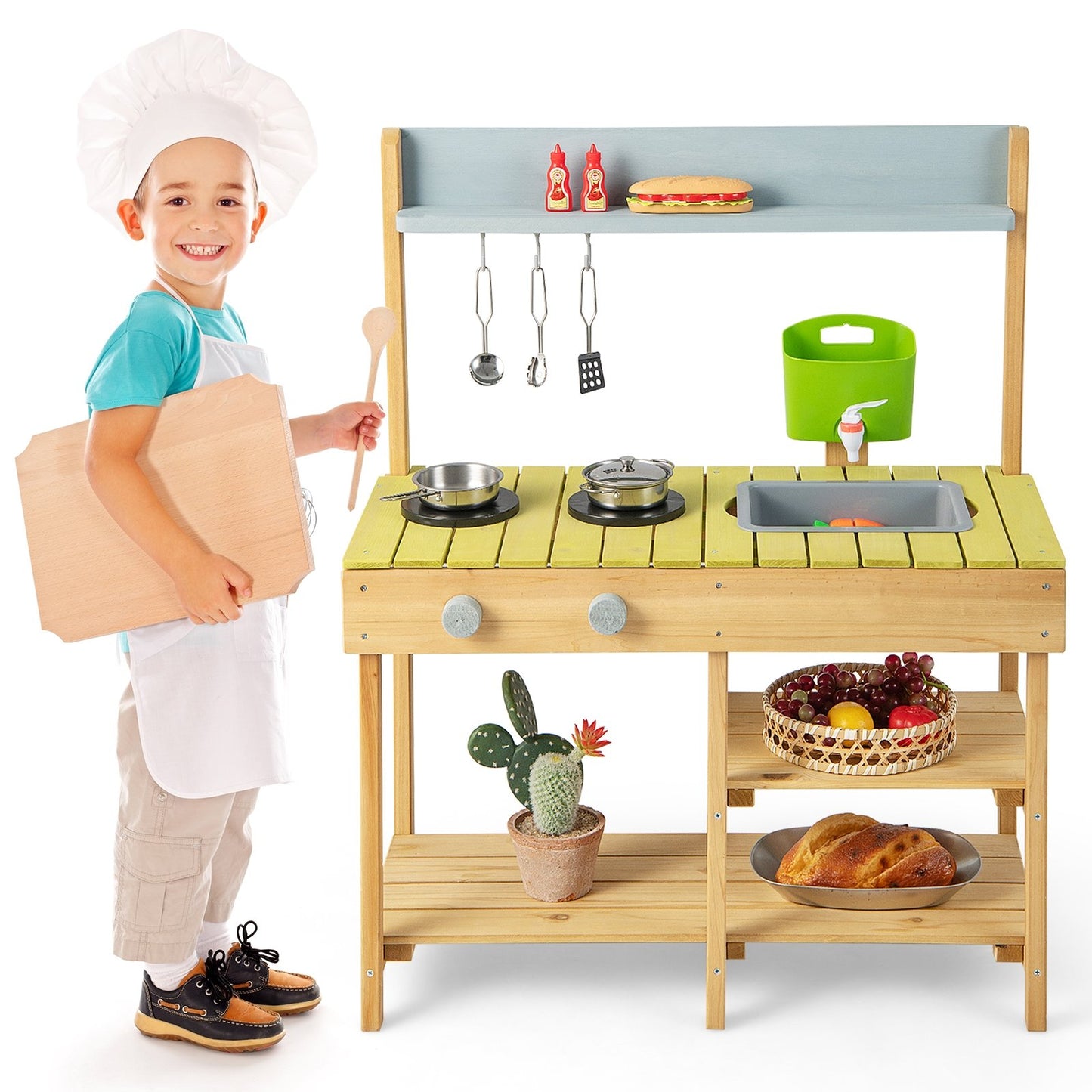 Backyard Pretend Play Toy Kitchen with Stove Top, Natural at Gallery Canada