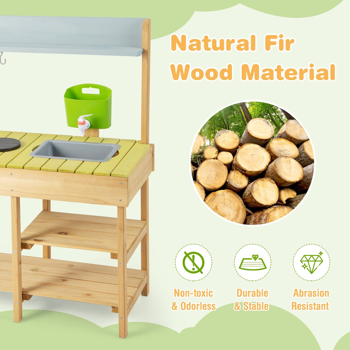 Backyard Pretend Play Toy Kitchen with Stove Top, Natural Play Kitchen Sets at Gallery Canada