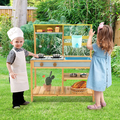 Outdoor Kids Mud Kitchen with Faucet and Water Box, Natural at Gallery Canada