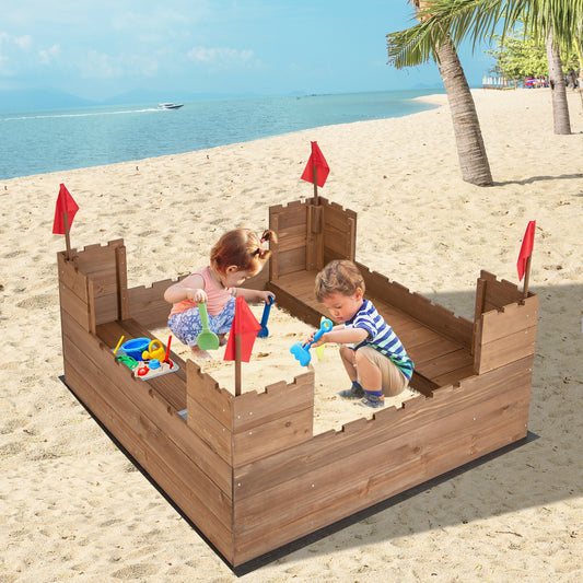 Kids Wooden Sandbox With Bottom Liner, Natural, Red Sandboxes Natural at Gallery Canada