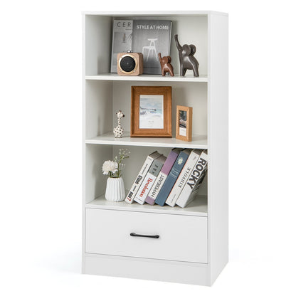 48 Inch Tall 4 Tiers Wood Bookcase with Drawer, White