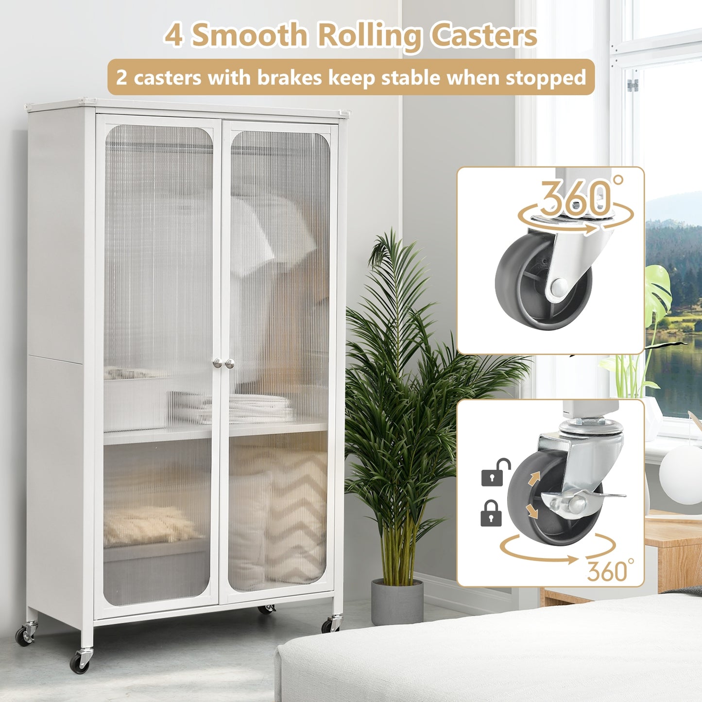 Rolling Storage Armoire Closet, Hanging Rod, Adjustable Shelf, White Clothing & Closet Storage at Gallery Canada
