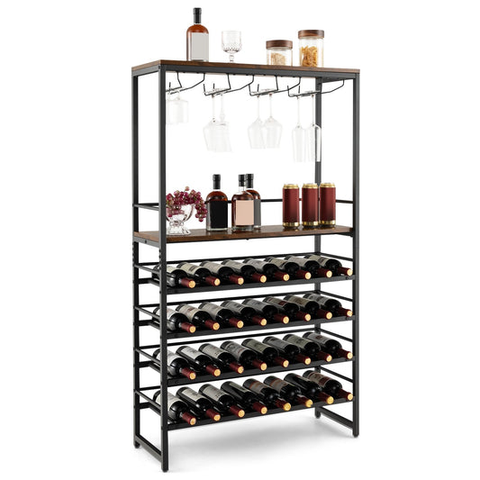 Freestanding Wine Bakers Rack with 4-Tier Wine Storage and 4 Rows of Stemware Racks, Brown at Gallery Canada