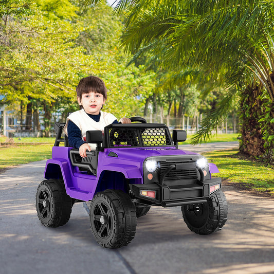 12V Kids Ride On Truck, Remote Control, Headlights, Purple