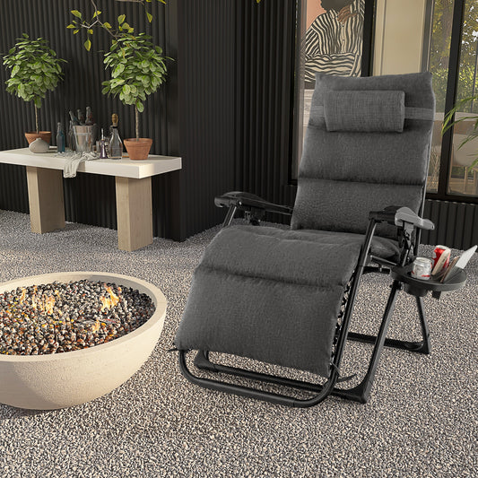 Adjustable Zero Gravity Lounge Chair, Removable Cushion, Cup Holder Tray, Gray Outdoor Chaise Lounges Gray at Gallery Canada