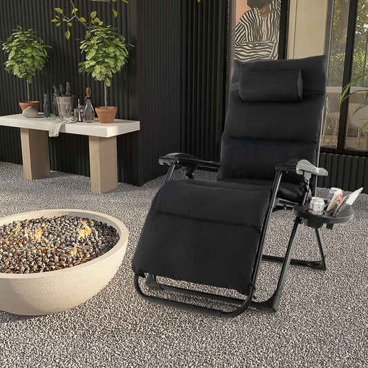 Adjustable Zero Gravity Lounge Chair, Removable Cushion, Cup Holder, Black Outdoor Chaise Lounges Black at Gallery Canada