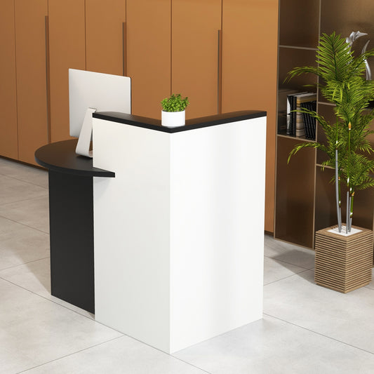 Front Reception Office Desk, Adjustable Shelf, Lockable Drawer, White, Black Corner Desks Black & White at Gallery Canada