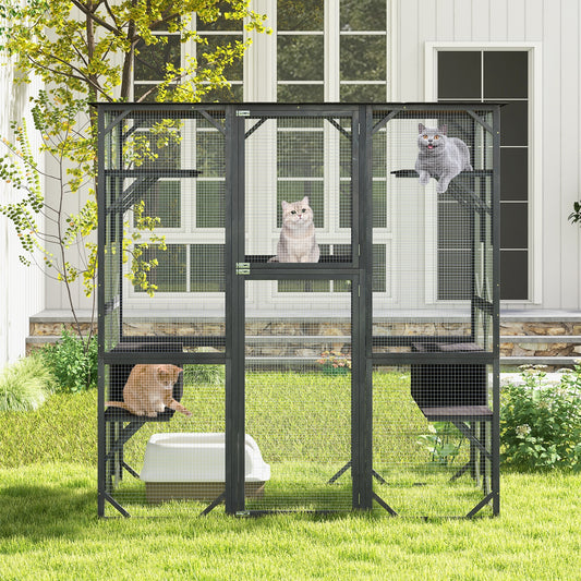 71 Inch Tall Outdoor Wooden Cat House, Weatherproof Asphalt Roof, Gray Cat Houses Gray at Gallery Canada