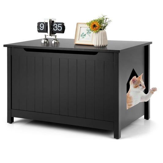 Wooden Cat Litter Box Enclosure with Top Opening Side Table, Black at Gallery Canada