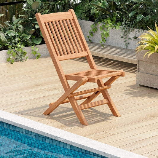 Teak Wood Patio Folding Dining Chair, Slatted Seat, Natural Patio Dining Chairs Natural at Gallery Canada