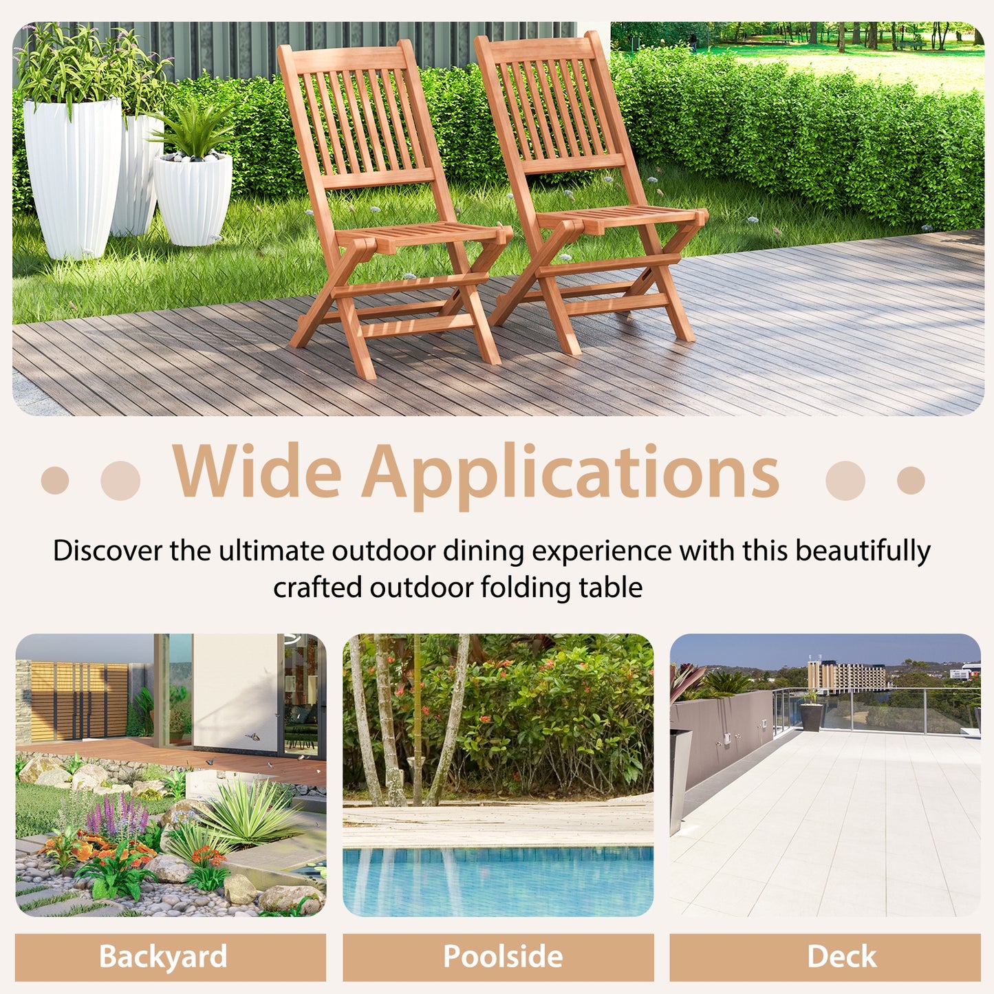 Teak Wood Patio Folding Dining Chair, Slatted Seat, Natural Patio Dining Chairs at Gallery Canada
