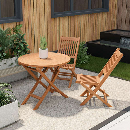 31.5 Inch Folding Round Coffee Table, Natural Teak Wood Patio Coffee Tables Natural at Gallery Canada