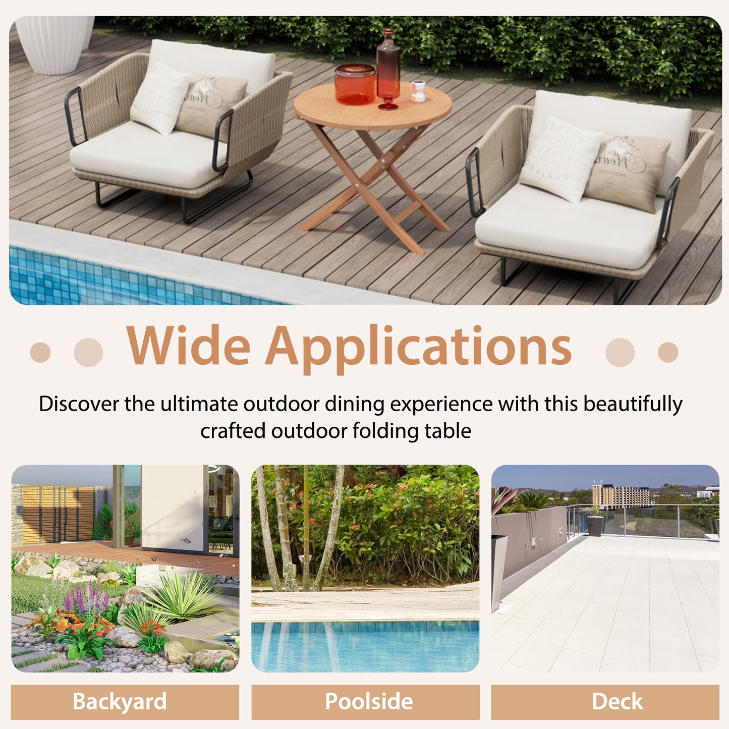 31.5 Inch Folding Patio Indonesia Teak Wood Round Coffee Table, Natural Patio Coffee Tables at Gallery Canada