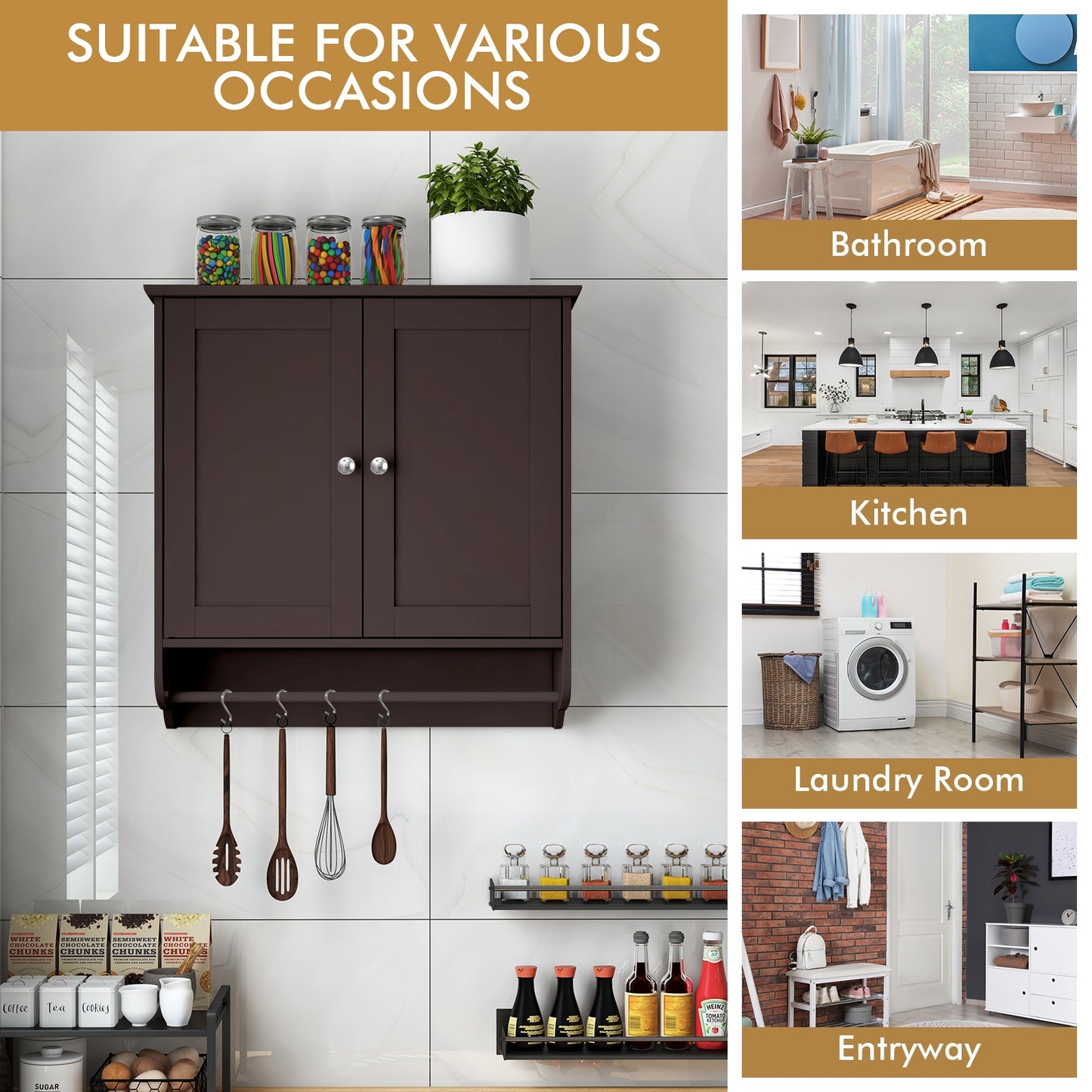 Wall Mounted Bathroom Medicine Cabinet With Towel Bar, Brown Wall Cabinets at Gallery Canada