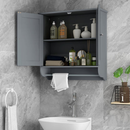 Wall Mounted Bathroom Storage Medicine Cabinet with Towel Bar, Gray