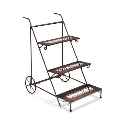 3-Tier Metal Plant Stand with Wheels and Handle for Balcony, Black at Gallery Canada