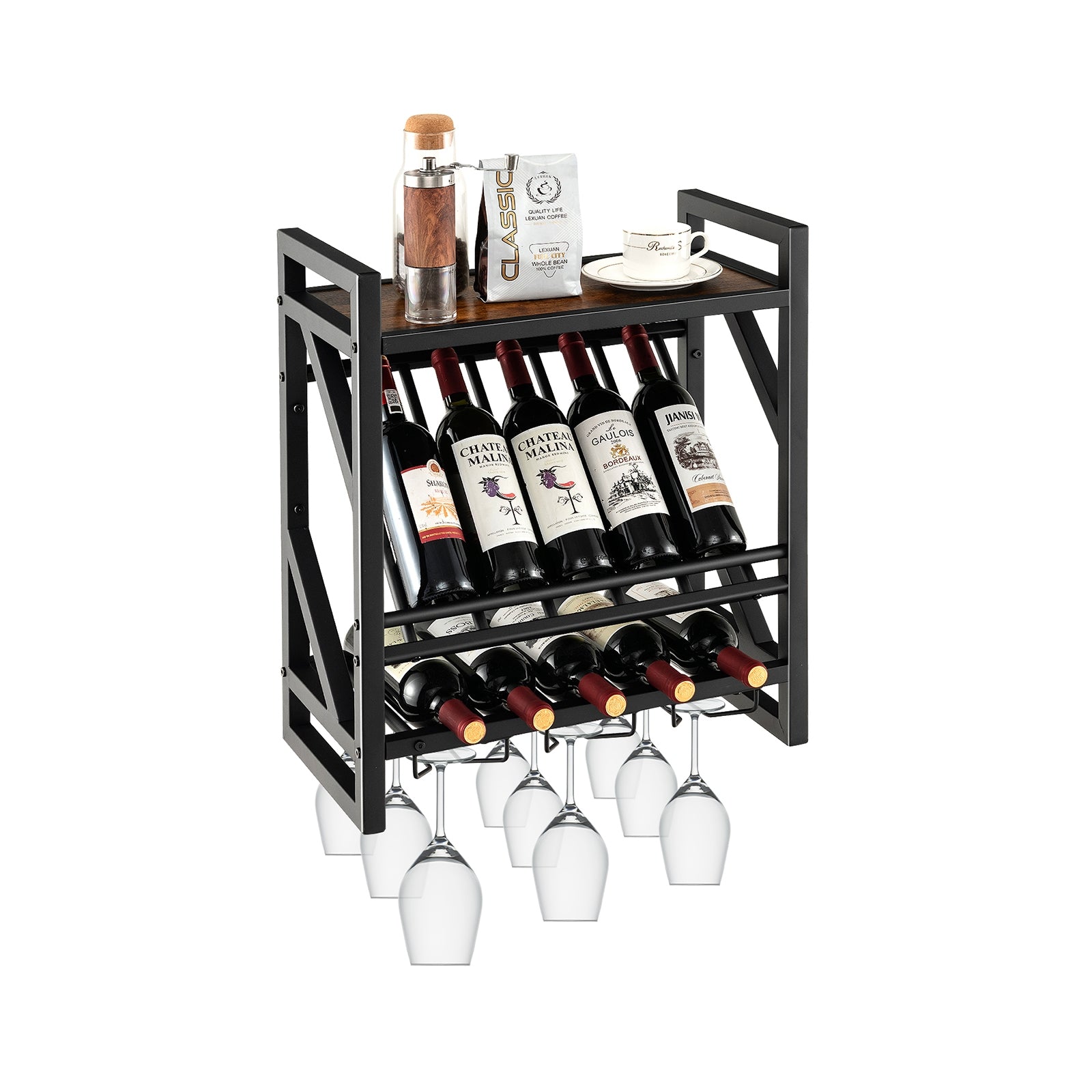 10 Bottles Wall Mounted Wine Rack with Glass Holder - Gallery Canada