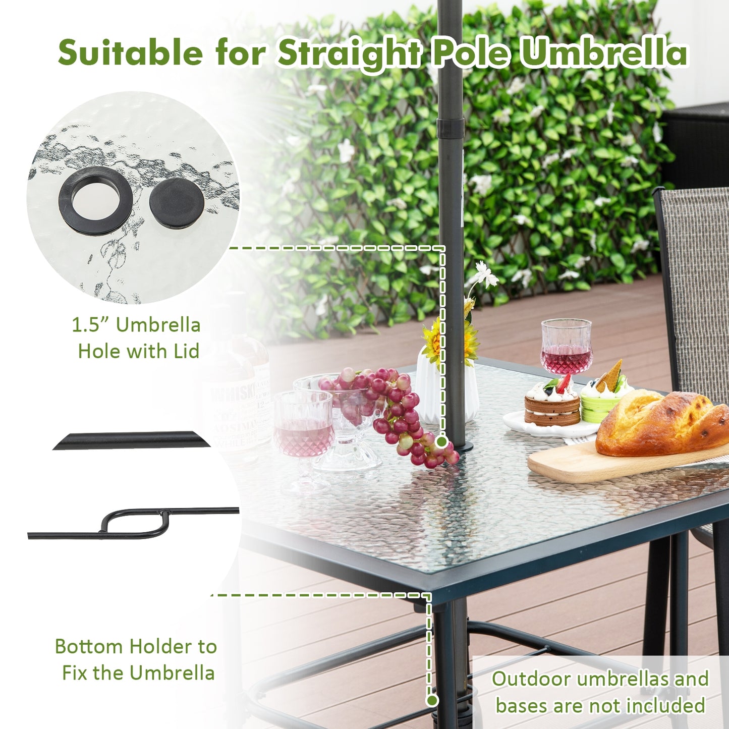 35 x 35 Inch Patio Dining Table, With Umbrella Hole, Black Patio Dining Tables at Gallery Canada