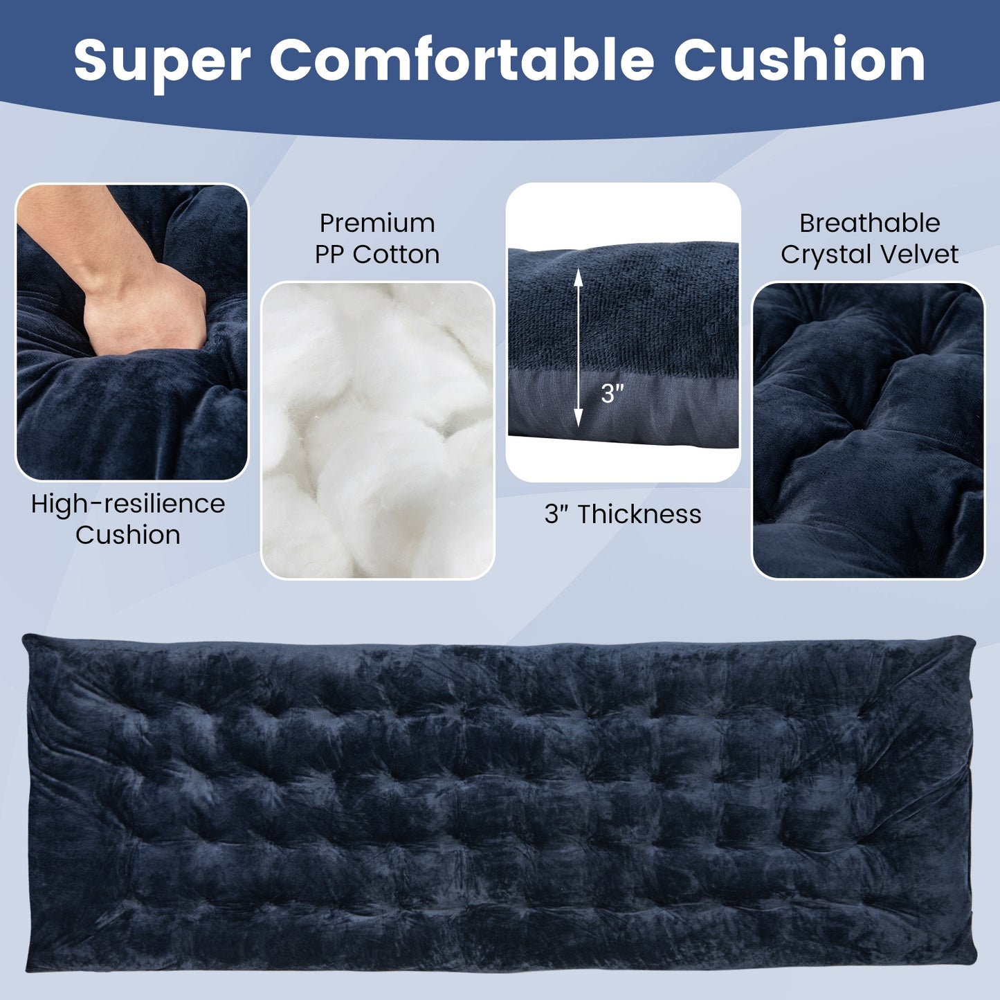 75 x 27.5 Inch Camping Cot Pad, Soft Breathable Crystal Velvet, Navy Camping Furniture at Gallery Canada