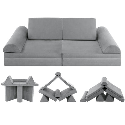 6 Pieces Convertible Kids Sofa Playset with Zipper, Gray at Gallery Canada