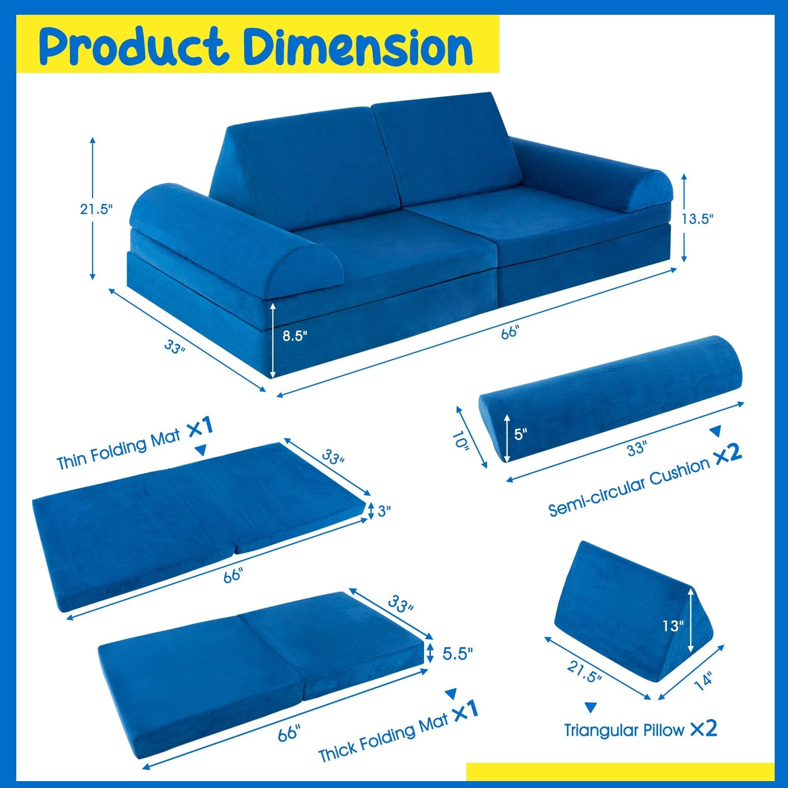 8 Pieces Convertible Kids Sofa Playset with Zipper, Blue at Gallery Canada