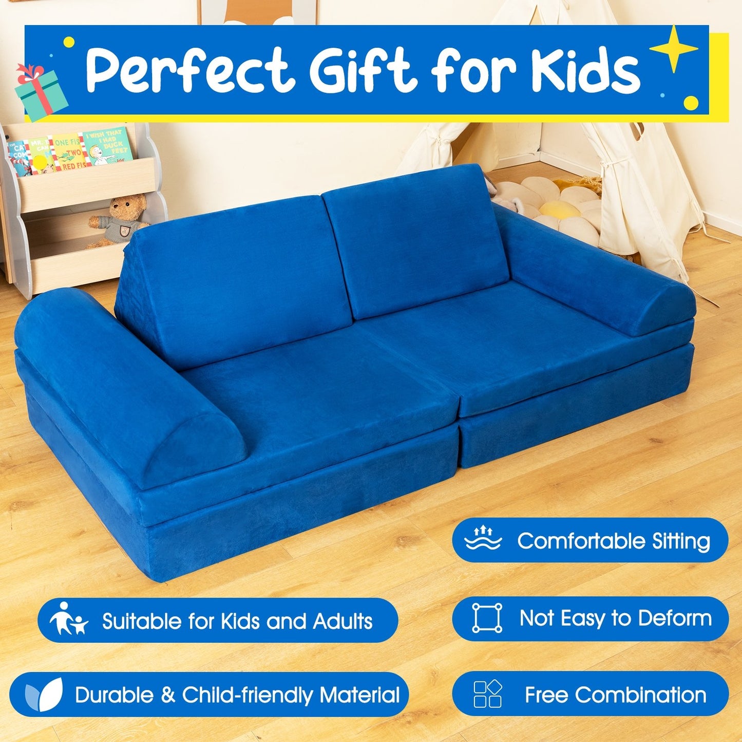 8 Pieces Convertible Kids Sofa Playset with Zipper, Blue at Gallery Canada