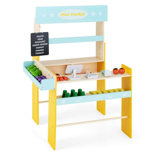 Kid's Pretend Play Grocery Store with Cash Register and Blackboard, Blue