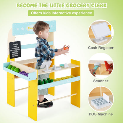 Kid's Pretend Play Grocery Store with Cash Register and Blackboard, Blue