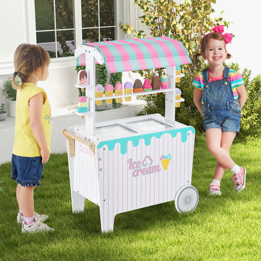 Kids Ice Cream Cart Playset with Display Rack and Accessories, Multicolor Play Kitchen Sets Multicolor at Gallery Canada