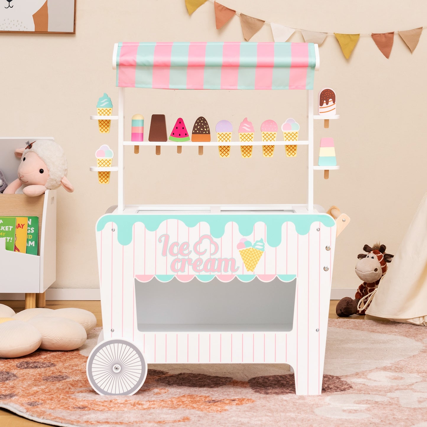 Kids Ice Cream Cart Playset with Display Rack and Accessories, Multicolor Play Kitchen Sets at Gallery Canada