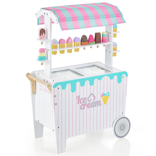 Kid's Ice Cream Cart Playset with Display Rack and Accessories, Multicolor