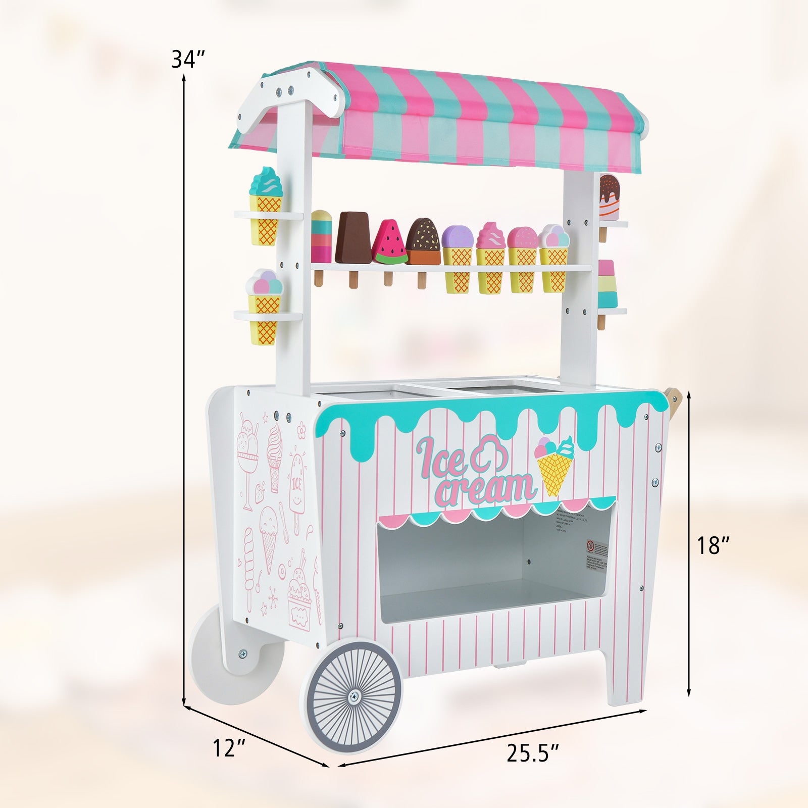 Kids Ice Cream Cart Playset with Display Rack and Accessories, Multicolor Play Kitchen Sets at Gallery Canada