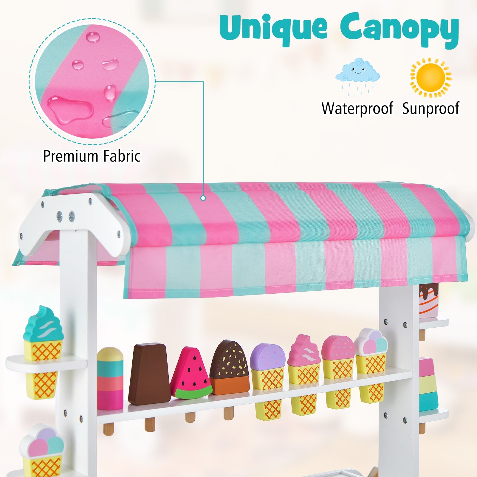 Kids Ice Cream Cart Playset with Display Rack and Accessories, Multicolor Play Kitchen Sets at Gallery Canada