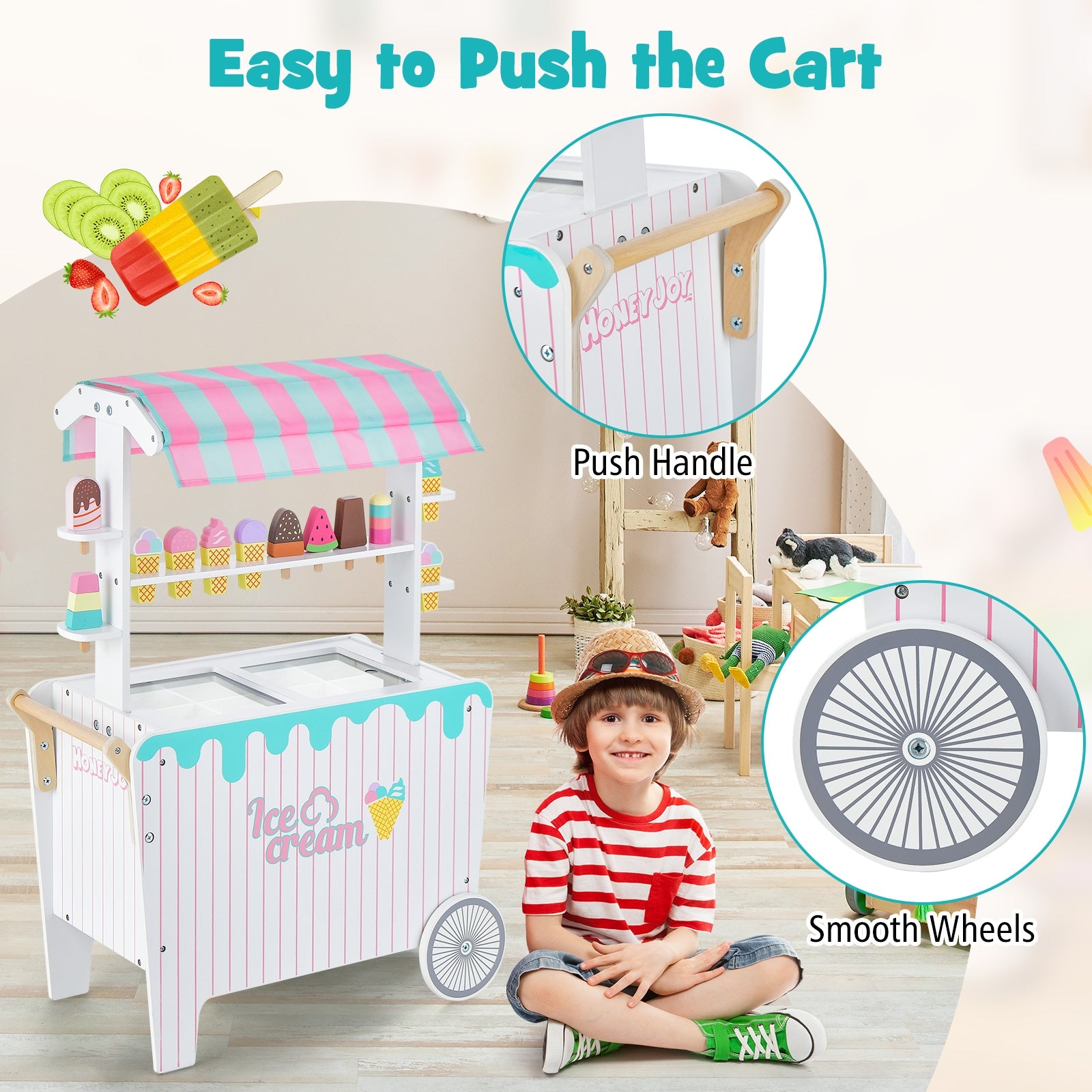 Kids Ice Cream Cart Playset with Display Rack and Accessories, Multicolor Play Kitchen Sets at Gallery Canada