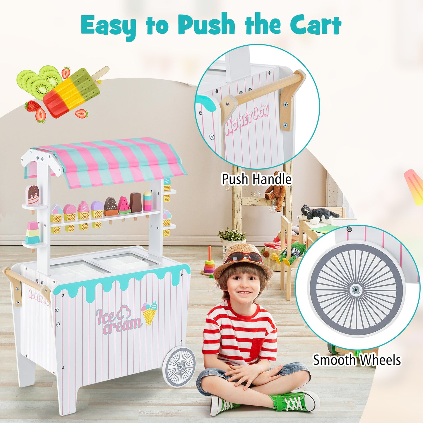 Kids Ice Cream Cart Playset with Display Rack and Accessories, Multicolor Play Kitchen Sets at Gallery Canada