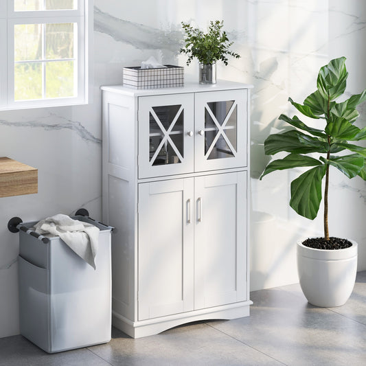 4 Doors Freeestanding Bathroom Floor Cabinet with Adjustable Shelves, White Floor Cabinets White at Gallery Canada